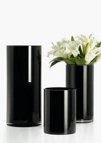 Black 8"H X 4"W CYLINDER VASE - Richview Glass Wedding Supplies