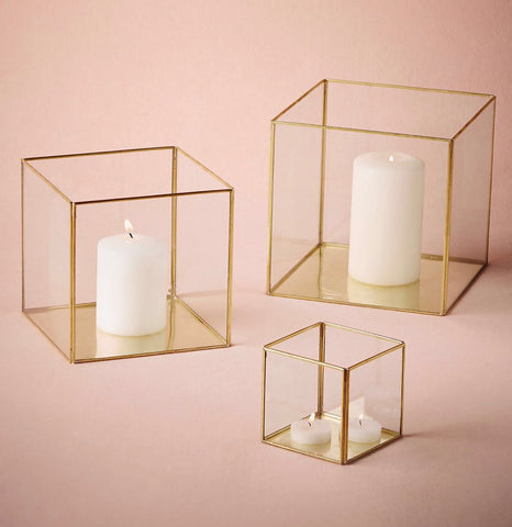 Geometric 5" Cube Glass candleholder Lantern Terrarium Vase (Gold) - Richview Glass Wedding Supplies