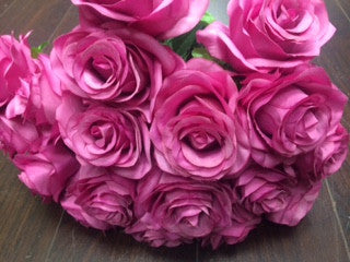 Artificial Flower Rose Bunch with leaf 18 head (Hot Pink) -FLO1-8 - Richview Glass Wedding Supplies