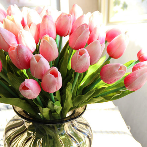 12xReal Touch PU flower Tulip artificial wedding decor Floramatique (Pink)-A85C16D4 - Richview Glass Wedding Supplies