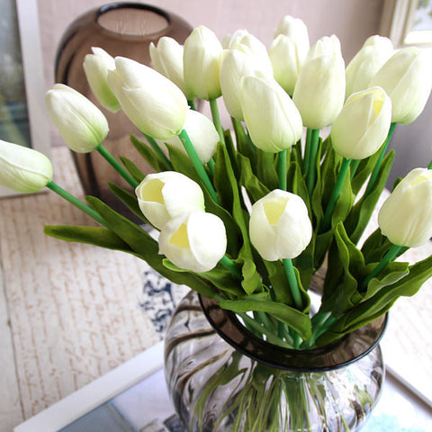 12xReal Touch PU flower Tulip artificial wedding decor Floramatique (White) - Richview Glass Wedding Supplies
