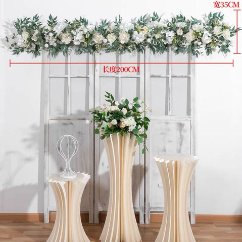 white 2 meter Table Runner Rose Hydrangea Arrangement