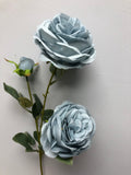 2 head Dusty Blue Puffy Rose Spray