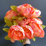 Coral FABRIC ARTIFICIAL PEONIES PEONY BUNCH