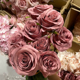 10 head Dark Dusty Pink Rose Artificial flower rose