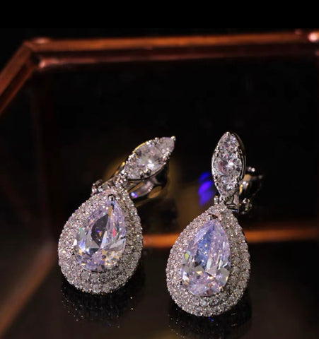 Silver leaf waterdrop Rhinestone Earring Party wedding jewelry