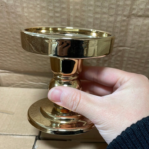 New Gold Glass CANDLEHOLDER GLASS vase 3.5”Hx3"D