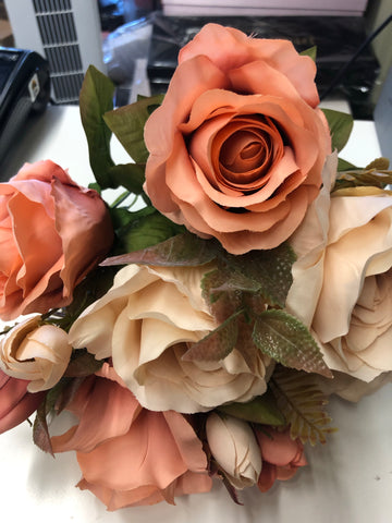 New fall color burnt orange Rose bunch Artificial Flower