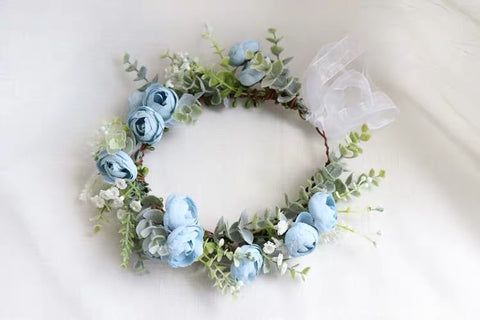 Blue Head piece for bride hairband ranunculus head band