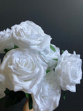 WHITE Artificial Diamond Rose Bunch 10 head whitest