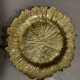 12.5" Glass Charger Plate Gold scallop starburst reef