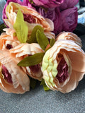 9 HEAD Salmon with pink center FABRIC ARTIFICIAL PEONIES PEONY BUNCH - Richview Glass Wedding Supplies