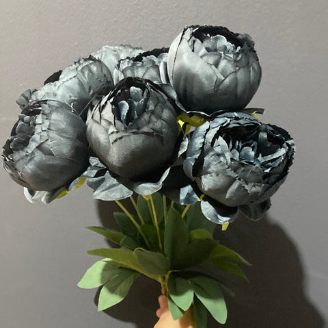 7x Peonies bunch Artificial Flower (black)