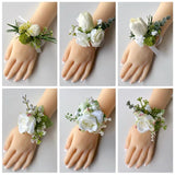 White corsage for bride groom best men mother ranunculus head band