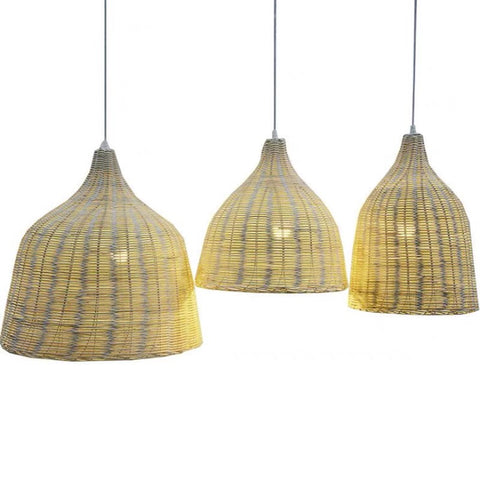 Set of 3 wicker hanging light 10” h /14”h/9”h