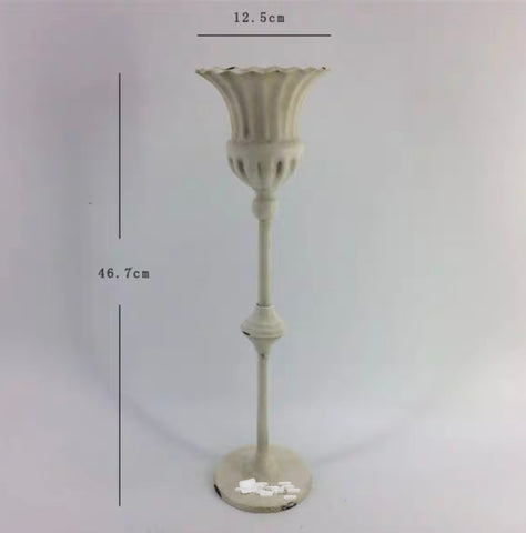Vintage White TALL CANDELABRA CANDLE STICK CANDLEHOLDER CANDLESTICK metal stand-WHT3