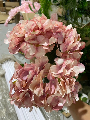 New Artificial Flower Vintage pink Hydrangea Bunch 5 head silk