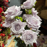 Dusty Purple Lilac Artificial Flower Rose Bunch 9 head