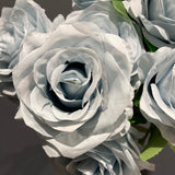 9 head dusty blue rose bunch