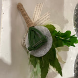 White boutonnière for bride groom best men mother ranunculus head band