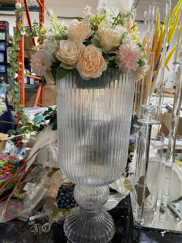 New Crystal Urn Vase 19.75”x9”d ribbed