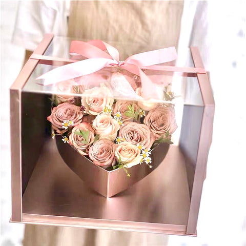 Medium acrylic cardboard box Pink With elevated heart
