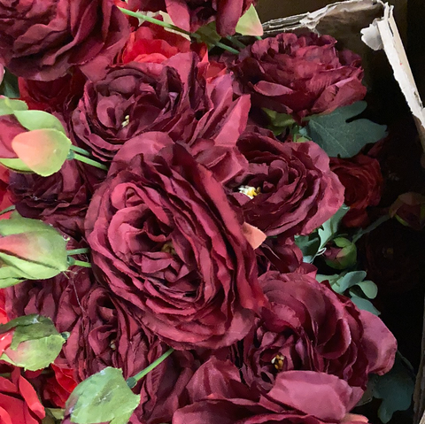 new 2+1 head Burgundy Puffy Rose Spray artificial flower