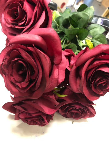 Burgundy Artificial Diamond Rose Bunch 10 head