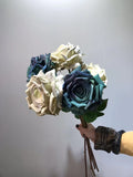 Giant Large Peacock Blue Rose Artificial Flower Single Stem