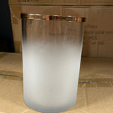 White frosted 6” cylinder Vase with Gold metal top