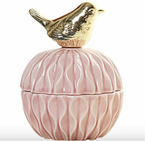 Ceramic Jar Pink with Gold Bird CLEARANCE