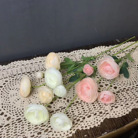 4 head (2 buds 2 flowers) pink Single stem Ranunculus artificial flower