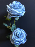 2 head Dusty Blue Puffy Rose Spray