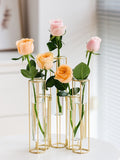 Gold Tube Metal Geometric Planter Glass set