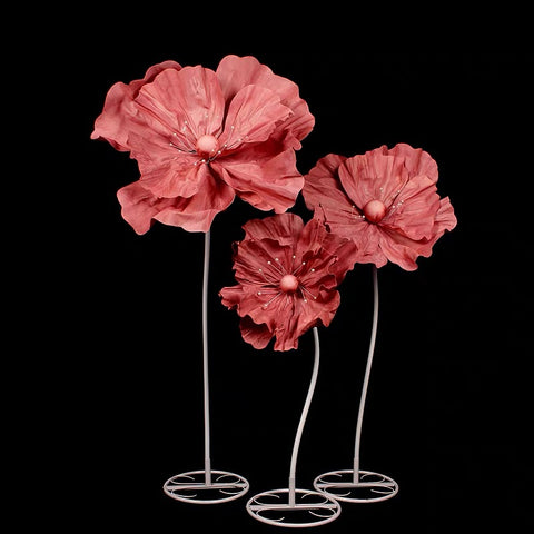 Set of 3 Giant Single stem rose artificial foam flower