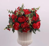 Artificial Flower Rose Hydrangea Arrangement pink red Cream