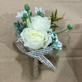 White boutonnière for bride groom best men mother ranunculus head band