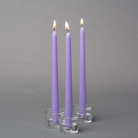 Pack of 12 lavender light purple taper Candles wedding decor 10” long