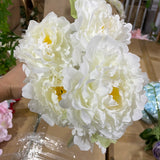 5 HEAD FABRIC ARTIFICIAL PEONIES PEONY BUNCH (CREAM/white)