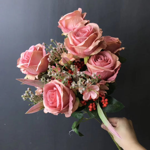 Coral ROSE BUNCH With fillers