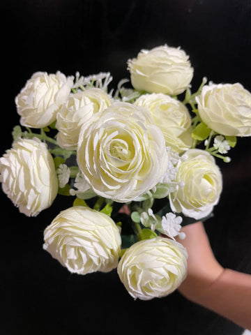 Cream Ranunculus bunch artificial wedding decor (6xMini Silk flower)