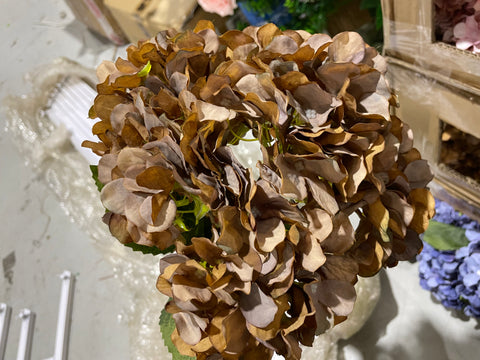 New Artificial Flower Vintage chocolate Hydrangea Bunch 5 head silk