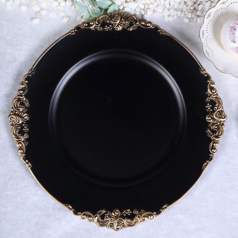 Black Charger Plate Acrylic Classic Flower pattern vintage
