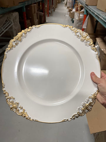 Vintage Acrylic flower Charger Plate CP18108 white and Gold