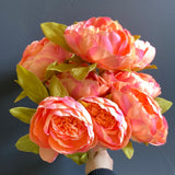 Coral FABRIC ARTIFICIAL PEONIES PEONY BUNCH