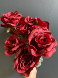 New burgundy 9 head Roses Artificial Flower large sweet rose