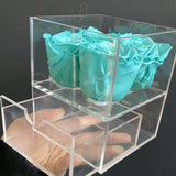 Preserved Rose in acrylic box with drawer cherry pink light pink (box of 4)