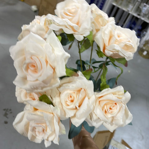 Artificial Flower Rose Bunch 9 head Champagne