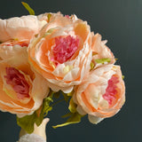9 HEAD Salmon with pink center FABRIC ARTIFICIAL PEONIES PEONY BUNCH