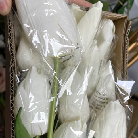 Moist Touch Tulip Bud Medium Wedding Decor (White) Single stem